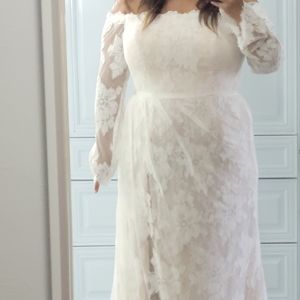 Melissa Sweet Floral Lace Off the Shoulder Wedding Dress